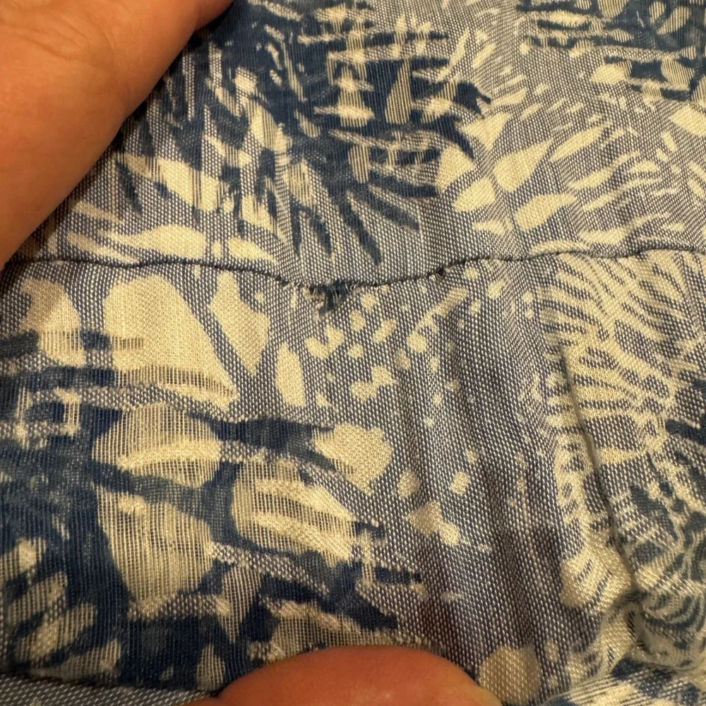 Tory Burch Blue White Abstract Botanical Print Long Sleeve Tunic Top Size 0